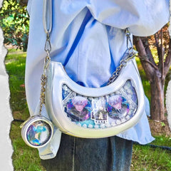 Lunivop Transparent Silver Ita Bag Women Harajuku Aesthetic Half Moon Messenger Bag Ladies Lolita Sweet Cute Crossbody Bags Chic