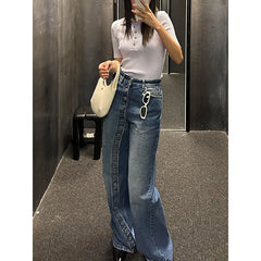 Lunivop Vintage High Waisted Loose Emo Jeans Women's Casual 2000s Pants Baggy Y2K Wide Leg Grunge Japanese Washed Blue Denim Trouser