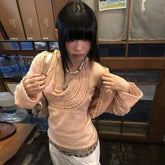 Lunivop Harajuku Knitted Two Pieces Tops Hollow Out Floral Tank Tops +smock Y2k Fairycore T Shirts Women 2000s Japanese Tee Top