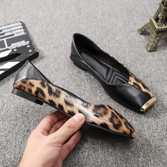 Lunivop New Shallow Soft Sole Leather Sandals Shoes Women's Flats Square Metal Head Personality Leopard Print Mary Jane Ballet Zapato