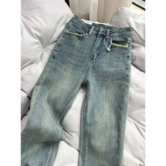 Lunivop American Retro Flared Jeans for Women Autumn New Style Short Stature High Waist Slim Fit Versatile Long Pants