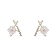 Lunivop Korean Trendy Simple Flower Zircon Cross Earrings for Women Exquisite Alloy Studs Sweet Elegant Party Jewelry Gifts