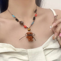 Lunivop Bow Bear Button Pendant Necklace