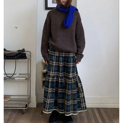 Lunivop Vintage Preppy Style Plaid Skirt Women Y2k Harajuku Japanese Style Long Skirt Streetwear Retro Ruffle Skirts Aesthetics