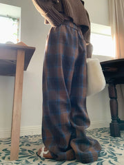 Lunivop Faux Woolen Warm Plaid Pants Women Vintage Harajuku High Waist Wide Leg Trousers Streetwear Retro Loose Casual Fall Winter Pant