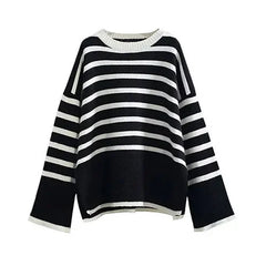 Lunivop Women Striped Sweater Soft Warm Loose-fit O-Neck Long Sleeve Knitted Pullovers Sweater Jumper Autumn Winter Casual Chic Top