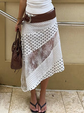 Lunivop Fantoye Patchwork Print Polka Dot See Through Lace Women Skirt White High Waist Long Skirt Female Summer Slim Casual Streetwear