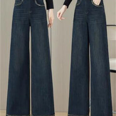 Lunivop Vintage Blue Wide Leg Jeans for Women Spring Autumn New High Waist Loose Fit Slim Fashion Casual Straight Long Pants