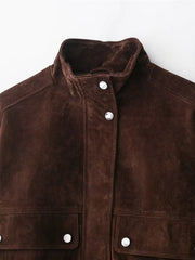 Lunivop Women Suede Jacket New Spring Fashion Long Sleeve Zipper Loose Coat Chic Female High Street Outerwear 