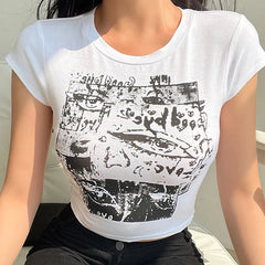 Lunivop 90s Black Goth Harajuku Vintage Streetwear Print Short Sleeve T-shirts Y2K Fashion Cute Baby Tees Summer E-girl Crop Tops Slim