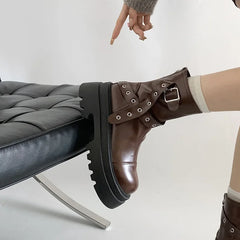 Lunivop Women's Boots Autumn Platform Wedges High Heels Short Boots New Fashion Buckle Shoes for Women Ankle Boots Botas De Mujer