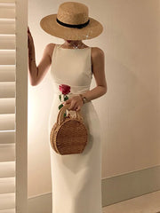 Lunivop Women Spaghetti Strap Sleeveless Solid Sexy Dresses Summer New Fashion Office Lady Female Elegant Evening Party Midi Dress