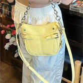 Lunivop Retro Yellow Shoulder Messenger Bag Women Hot Girls Leather Chain Shoulder Bags Female Harajuku Handle Handbag Aesthetic