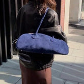 Lunivop Vintage Blue Shoulder Bags Women High Street Suede Surface Chic Casual Handbag Purse Female Retro Underarm Bag Aesthetic