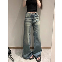 Lunivop Women's Vintage Blue Denim Trousers Streetwear Y2K Low-Waisted Loose-Fit Jeans Female All-Match Casual Straight-Leg Long Pants