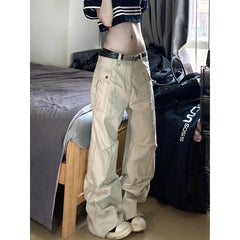 Lunivop Khaki Womens Jeans High Waist Vintage Straight Summer Y2K Classic Denim Pants Streetwear American Wide Leg Baggy Denim Trouser