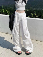 Lunivop Women Y2K White Cargo Pants Streetwear Harajuku Straight Trousers Vintage High Waist American Hip Hop Pockets Casual Pants