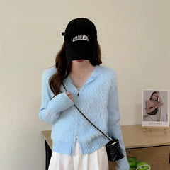 Lunivop Fuzzy Sweater Hoodie Zip-Up Mohair-Knit Cardigan Women Long Sleeve Hooded Crop Top Knitwear Fall Winter Teen-girl Y2K Outfit