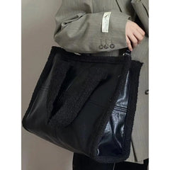 Lunivop Versatile Fashionable Black Tote Bag with Large Capacity Tote Bag for Commuting Shopping Single Shoulder Bags