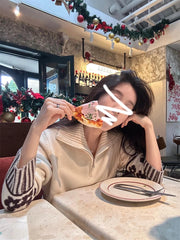 Lunivop Half Zipper Knit Cardigan Sweater Women Pullovers Cozy Loose Sweater Jacket Collared Long Sleeve Floral Print Fall Winter Outfit