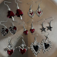 Lunivop New Harajuku Vintage Goth Pink Peach Heart Drop Earrings For Women Grunge Punk Halloween Aesthetic Y2k Fairy Jewelry