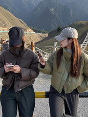 Lunivop PU Leather Stand Collar Short Down Coats Women Loose Solid Single Breasted Coat Female Autumn Winter Chic Waterproof Outwears