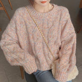 Lunivop Pastel Pink Cable Knit Sweater Pullovers Women Teen-girl Long Sleeve Crew Neck Cozy Jumper Soft Girl Fairy Kei Harajuku Outfit