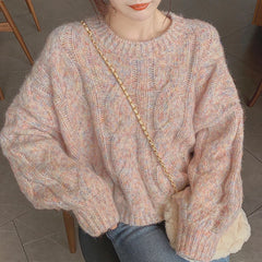 Lunivop Pastel Pink Cable Knit Sweater Pullovers Women Teen-girl Long Sleeve Crew Neck Cozy Jumper Soft Girl Fairy Kei Harajuku Outfit