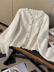 Lunivop Floral Elegant Cardigan Women Vintage Sweet Long Sleeve Knitted Sweater French Retro Casual O Neck Design Fall Ins Tops Coats