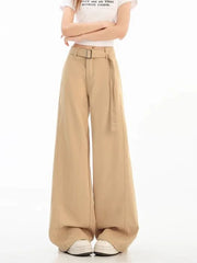 Lunivop Belt Retro Khaki Jeans Women Y2K High Waist Loose Streetwear Denim Pants Casual American Vintage Autumn Wide Leg Trousers