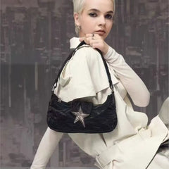 Lunivop Vintage Black Y2k Handbag Women Hot Girls Fashion Star Zipper Casual Underarm Bag Ladies Retro Hobos Bag Purse Chic