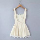 Lunivop Party Mini Tank Dresses Sleeveless A-line Bow Backless Dress Red Lace Spliced Elegant