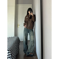 Lunivop Y2K Blue Jeans for Women High Quality High Waist American Street Wide Leg Pants Hip Hop Vintage Straight 2024 Autumn Trousers
