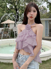 Lunivop 3D Floral Sweet Halter Tanks Women Elegant Fashion Sexy Cropped Camis Tanks Summer Chic Female Backless All Match Top Tanks