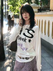 Lunivop Harajuku Print T-shirt Women Long Sleeve Loose Casual Tops Y2k Vintage Grunge Tops Japanese 2000s Streertwear Tshirts
