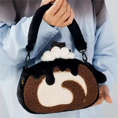 Lunivop Plush Circular Black Cat Hand Bag Women New Retro Creative Cute Handheld Y2k Messenger Bag Ladies Casual Crossbody Bags