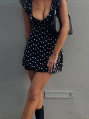 Lunivop Sexy Mesh Patchwork Mini Dress Female Sleeveless V-Neck Contrast High Waist Slim Party Dress For Women Summer Y2k Dress