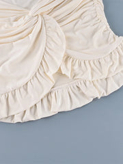 Lunivop Ruched Twist Front Mini Skirt High Waist Ruffle Split Hem Stretch Fabric Summer Fashion Sweet Women Trendy Skirt