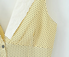 Lunivop Sweet Yellow Polka Dot Print Spliced White Lace V collar Tank Dress Women Open Buttons Low Waist A-line Sleeveless Vestidos Robe