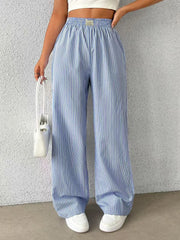 Lunivop Spring Autumn New Women's Striped Wide Leg Pants Casual Street Fashion Elastic Waist Long Trousers