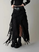 Lunivop Gothic Black Y2k Skirts Women Gyaru 2000s Lace Irregular Long White Skirt Streetwear Irregular Ruffle Skirts Aesthetic