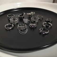 Lunivop Enamel Heart Rings Gothic Fashion Cool Y2K Rings For Women Vintage Chunky Finger Girl Party Jewelry Gift