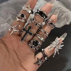 Lunivop Gothic Irregular Gemstone Ring Aesthetic Girls Adjustable Black Stone Ring Women's Liquid Punk Ring Vintage Jewelry Accessories