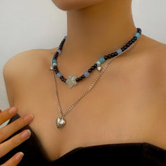 Lunivop Kpop Goth Vintage Y2K Star Heart Pendant Beaded Chain Necklace For Women Men Punk Jewelry Accessories