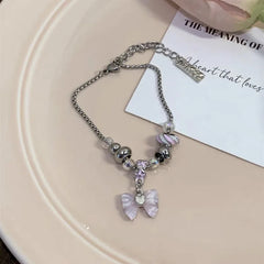 Lunivop Goth Vintage Harajuku Cute Y2k Pink Bowknot Beaded Charm Beads Bracelet For Girl Cool 2000s EMO Aesthetic Jewelry Accessories