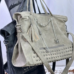 Lunivop Punk Rivet Grey Crossbody Bag Women Subculture Chain Large Capacity Tote Bag Handbag Ladies Retro Y2k Bags Сумка Женская