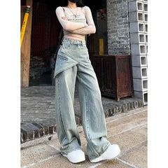 Lunivop Women's Blue Baggy Y2k Jeans Vintage 90s Aesthetic Patchwork Cowboy Pants Harajuku Denim Trouser Streetwear 2000s Trashy Clothes
