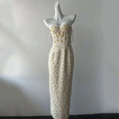 Lunivop Women's Fashion Floral Dress Halter Chest Wrapping Patchework Slim Backless Ankle-length Dresses Spring 2025 New