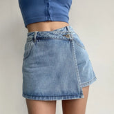 Lunivop Elegant Slimming High-waisted A- line Denim Shorts Women's Summer New 2023 Light Color Two-piece Illusion Design Slim Fit