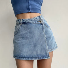 Lunivop Elegant Slimming High-waisted A- line Denim Shorts Women's Summer New 2023 Light Color Two-piece Illusion Design Slim Fit